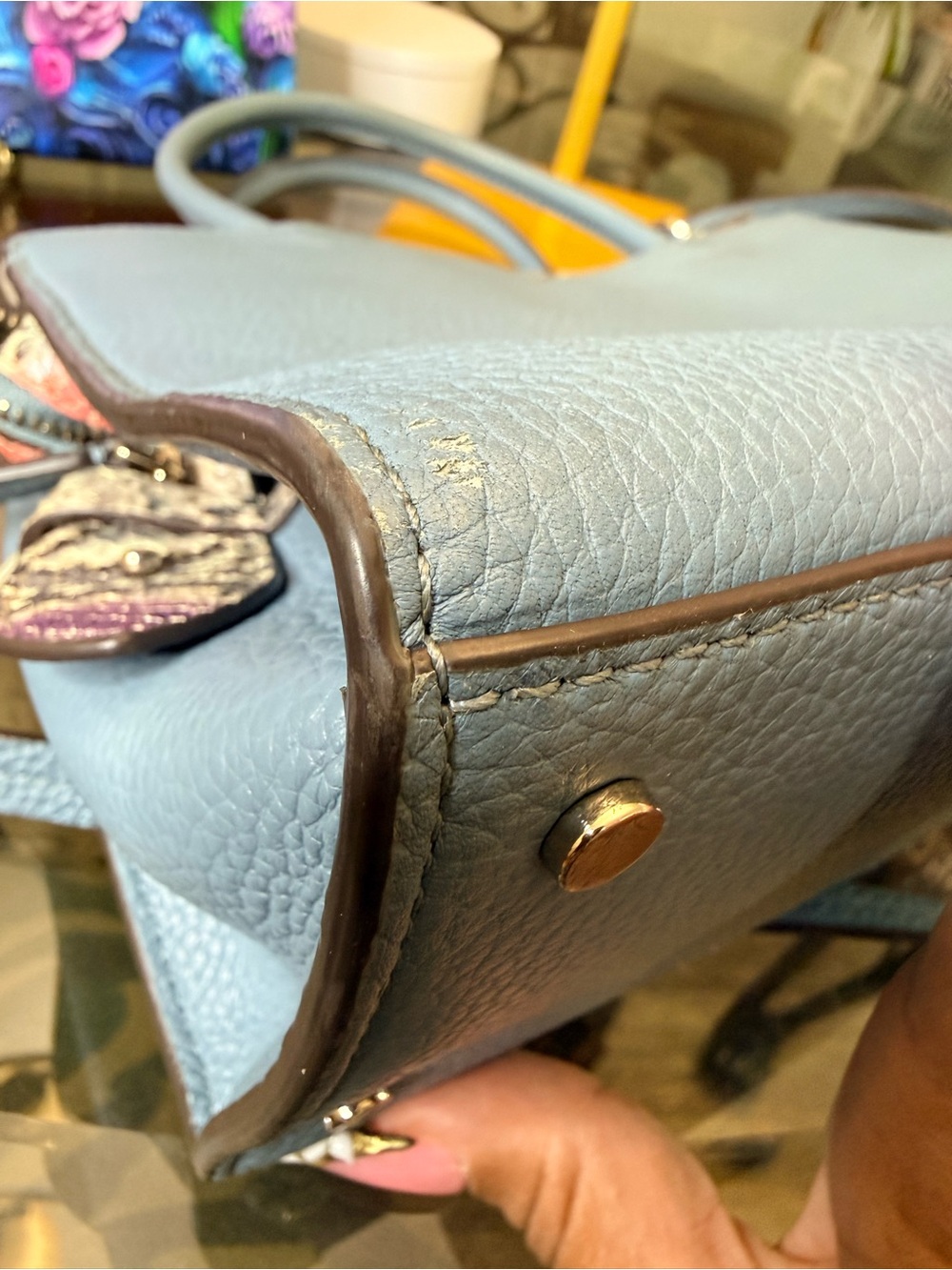 kate spade Lavender Blue Satchel with Snake-Print Trim - Picture 8 of 10